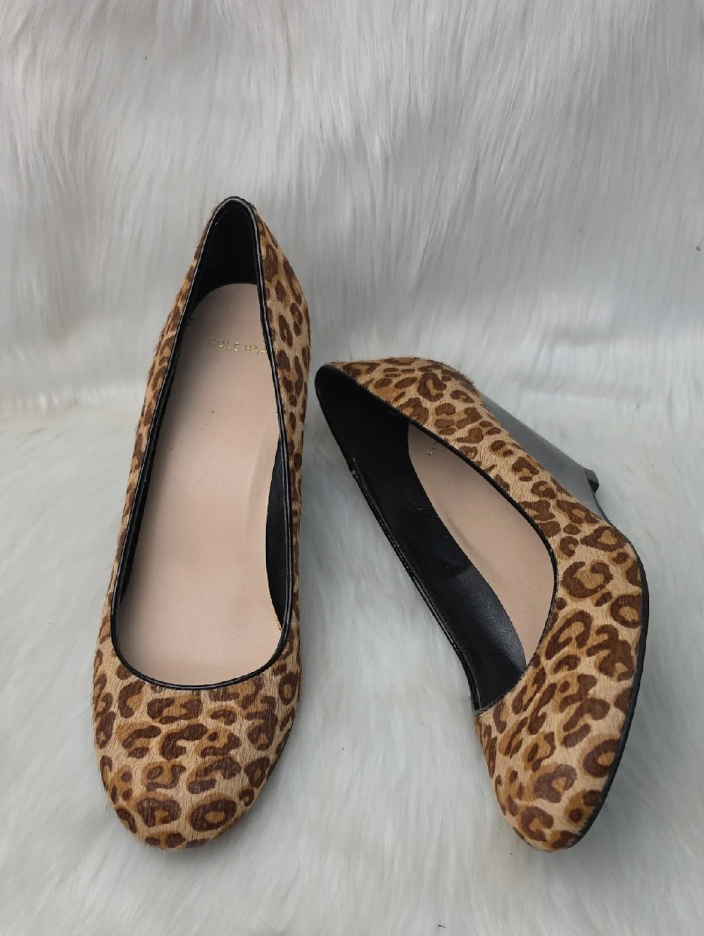 COLE HAAN Leopard‎ Animal Print Calf Hair Rounded Toe Patent Wedge Heels 7.5 NEW